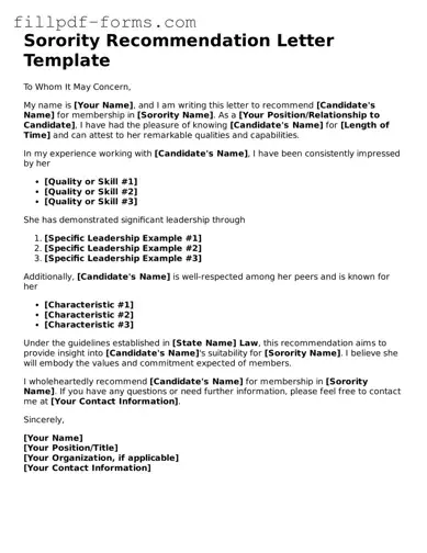 Fillable Sorority Recommendation Letter Template