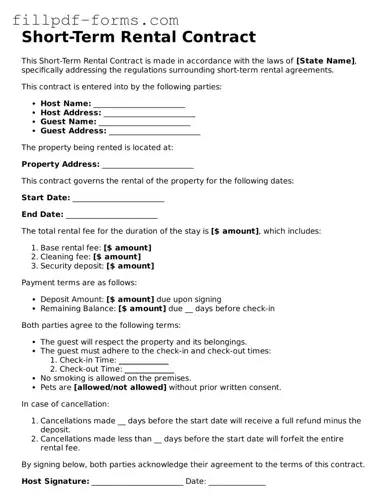 Fillable Short-Term Rental Contract Template