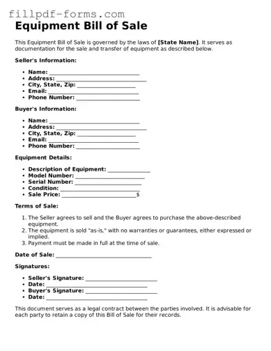 Fillable Equipment Bill of Sale Template