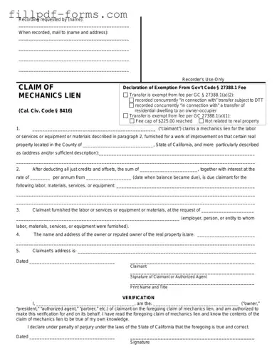 Mechanics Lien California PDF Form