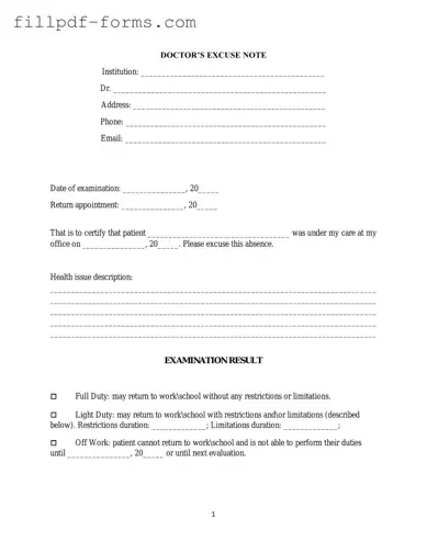 Doctors Excuse Note PDF Form