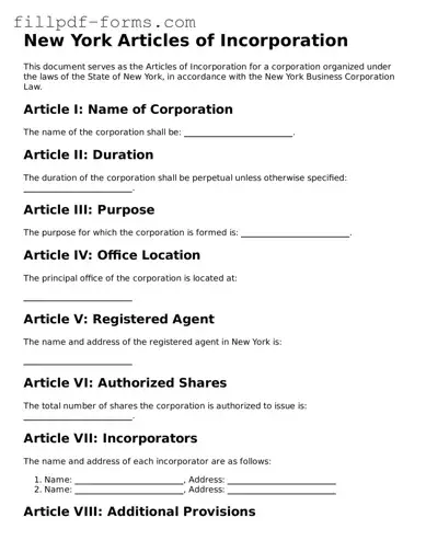 Fillable Articles of Incorporation Template for the State of New York