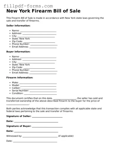 Fillable Firearm Bill of Sale Template for the State of New York