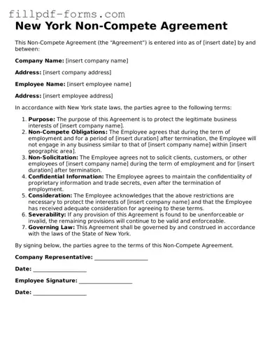 Fillable Non-compete Agreement Template for the State of New York