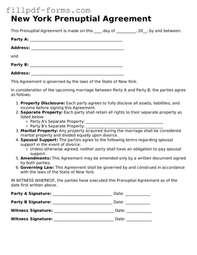 Fillable Prenuptial Agreement Template for the State of New York