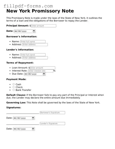 Fillable Promissory Note Template for the State of New York