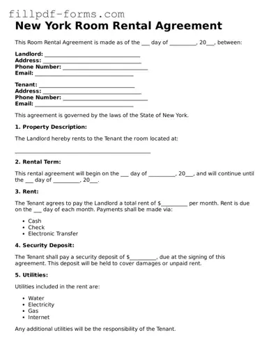 Fillable Room Rental Agreement Template for the State of New York