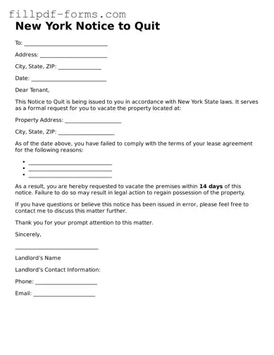 Fillable Notice to Quit Template for the State of New York