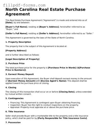 Fillable Real Estate Purchase Agreement Template for the State of North Carolina