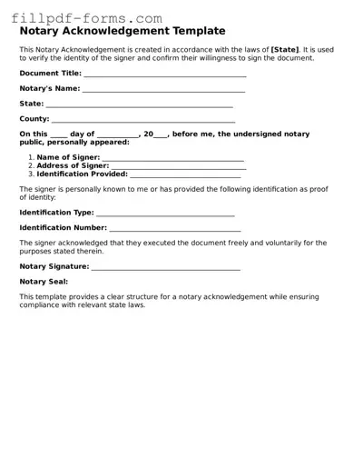 Fillable Notary Acknowledgement Template