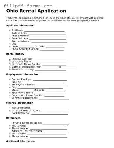 Fillable Rental Application Template for the State of Ohio