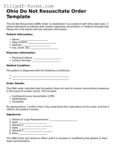 Fillable Do Not Resuscitate Order Template for the State of Ohio