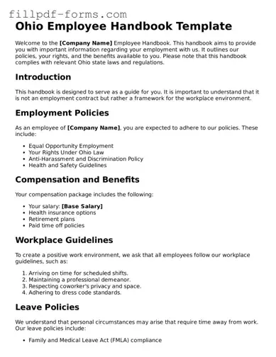 Fillable Employee Handbook Template for the State of Ohio