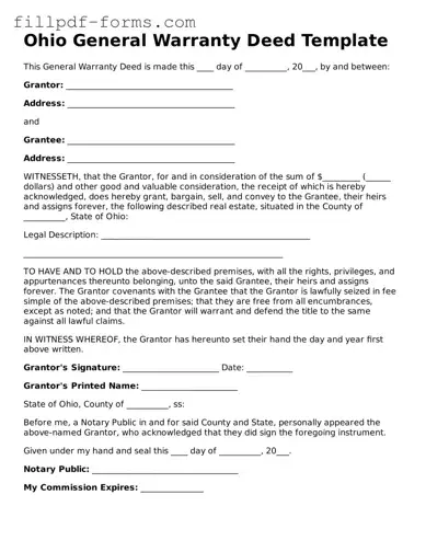 Fillable Deed Template for the State of Ohio