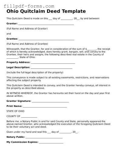 Fillable Quitclaim Deed Template for the State of Ohio