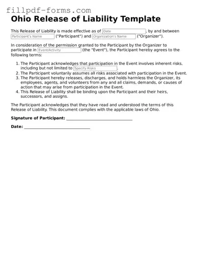 Fillable Release of Liability Template for the State of Ohio