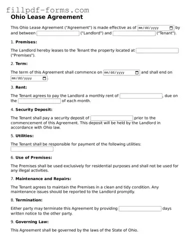 Fillable Lease Agreement Template for the State of Ohio