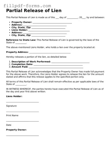 Fillable Partial Release of Lien Template