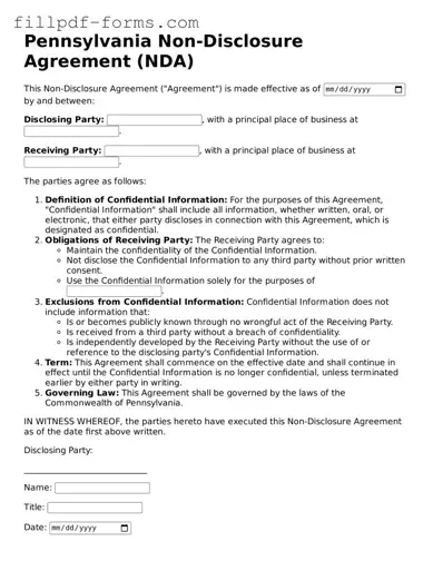 Fillable Non-disclosure Agreement Template for the State of Pennsylvania
