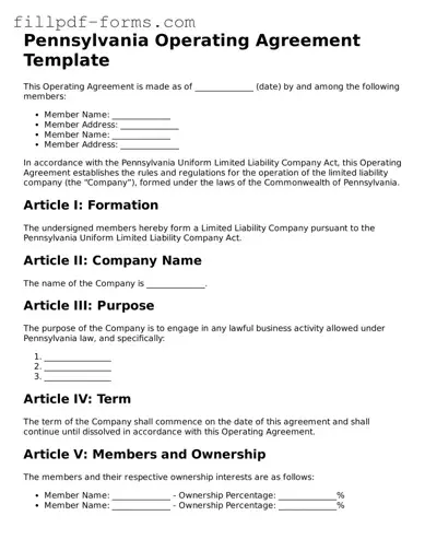 Fillable Operating Agreement Template for the State of Pennsylvania