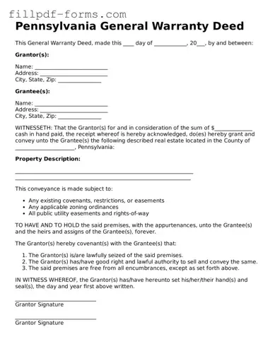 Fillable Deed Template for the State of Pennsylvania