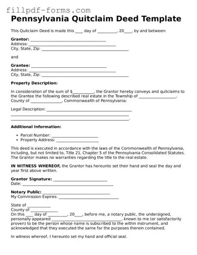 Fillable Quitclaim Deed Template for the State of Pennsylvania
