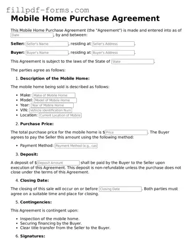 Fillable Mobile Home Purchase Agreement Template