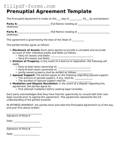 Fillable Prenuptial Agreement Template