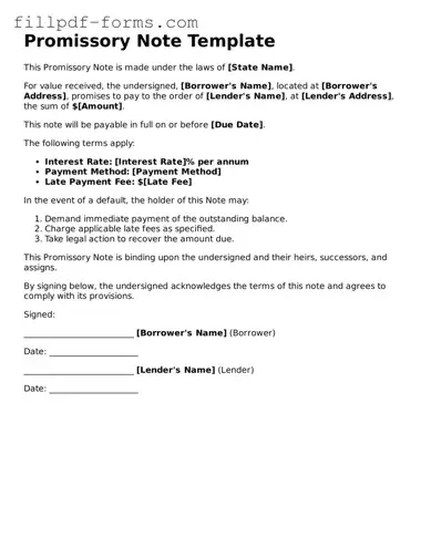 Fillable Promissory Note Template