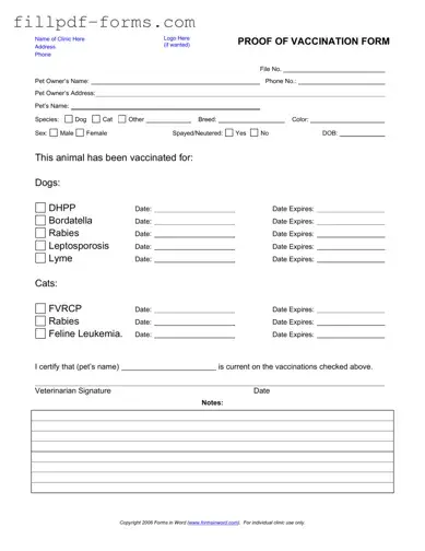 Proof Of Vaccination Dog PDF Form