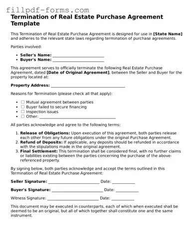 Fillable Termination of Real Estate Purchase Agreement Template