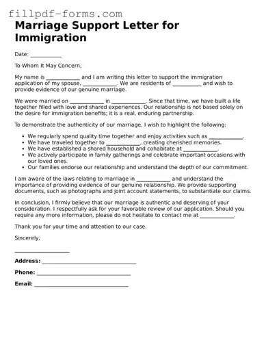 Fillable Marriage Support Letter for Immigration Template