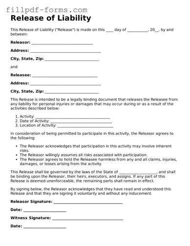 Fillable Release of Liability Template