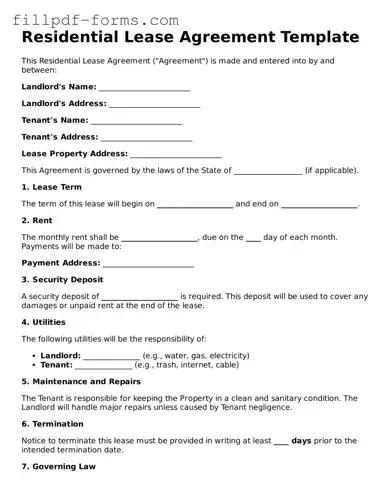 Fillable Lease Agreement Template
