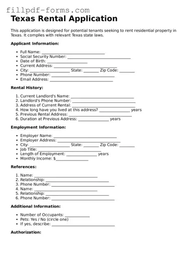 Fillable Rental Application Template for the State of Texas