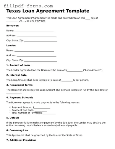 Fillable Loan Agreement Template for the State of Texas