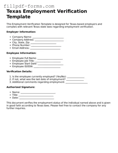 Fillable Employment Verification Template for the State of Texas