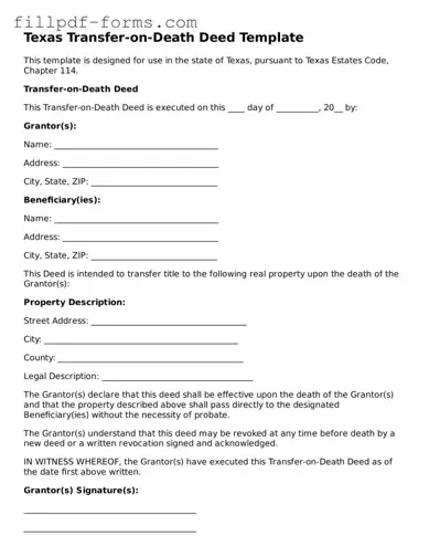 Fillable Transfer-on-Death Deed Template for the State of Texas