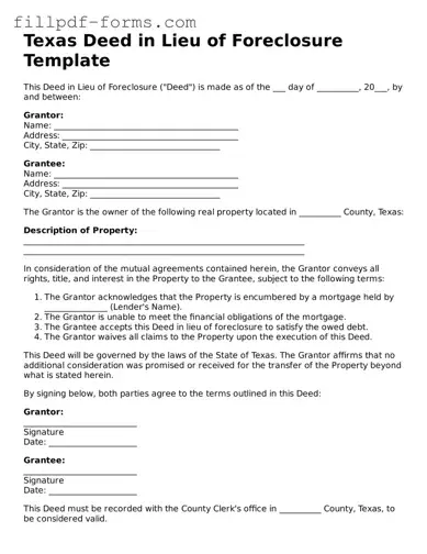 Fillable Deed in Lieu of Foreclosure Template for the State of Texas
