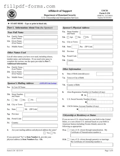 USCIS I-134 PDF Form