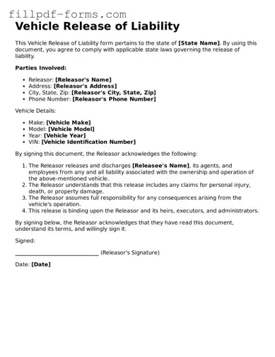 Fillable Vehicle Release of Liability Template