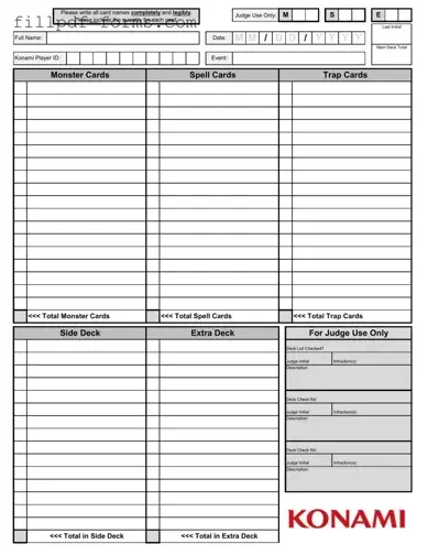 Konami Decklist PDF Form