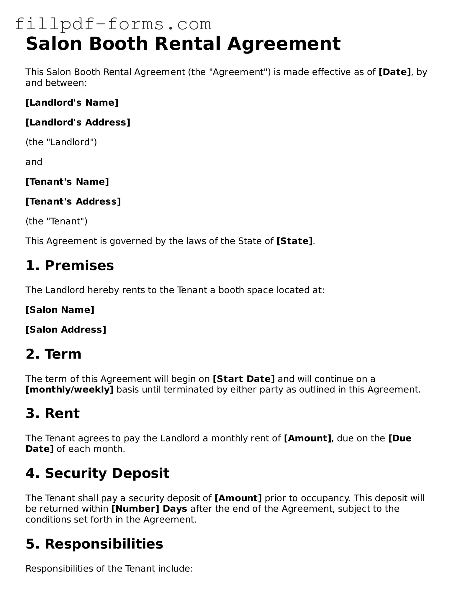 Fillable Salon Booth Rental Agreement Template