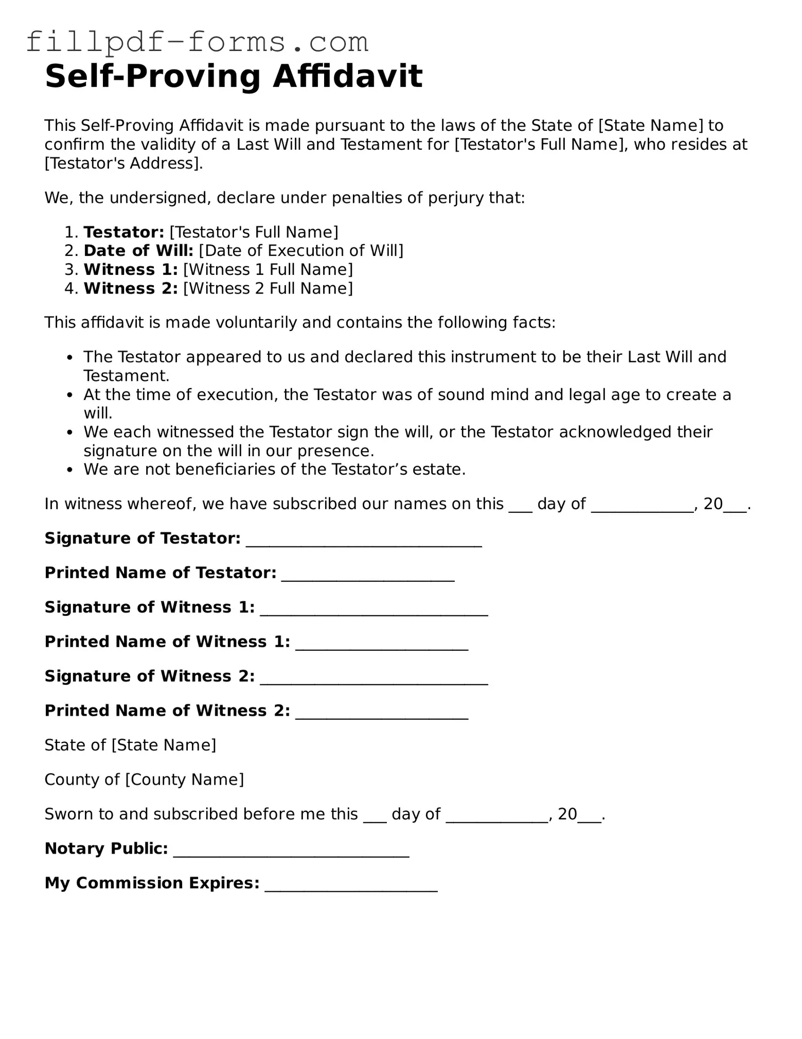 Fillable Self-Proving Affidavit Template