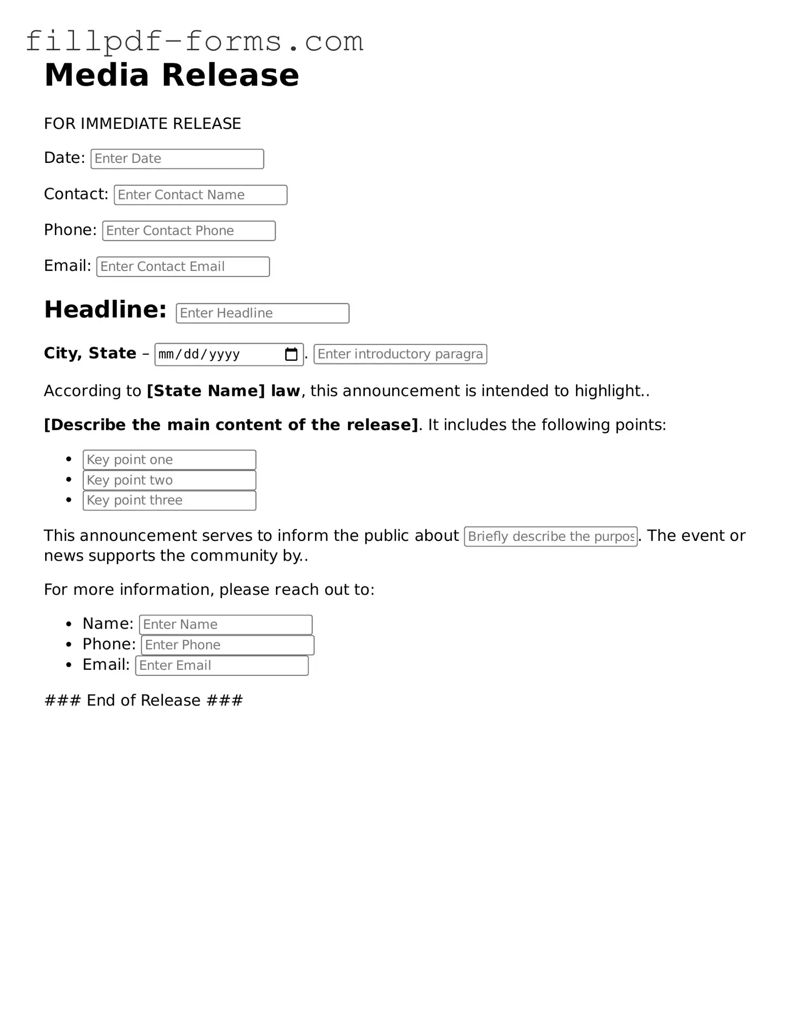 Fillable Media Release Template