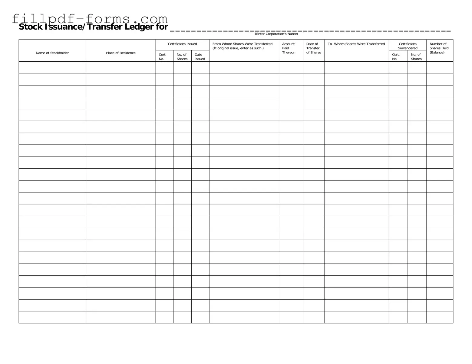 Stock Transfer Ledger PDF Form