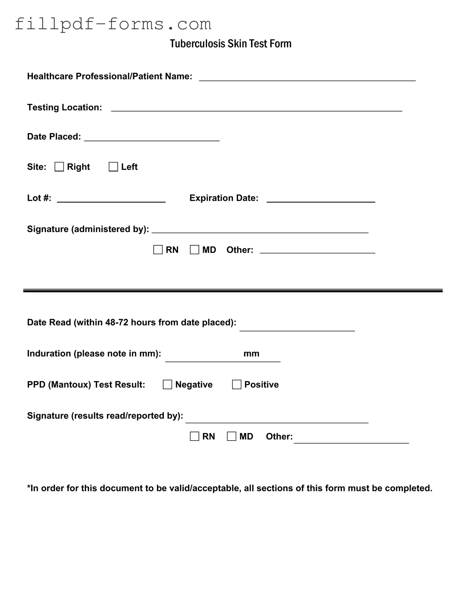 Tb Test PDF Form