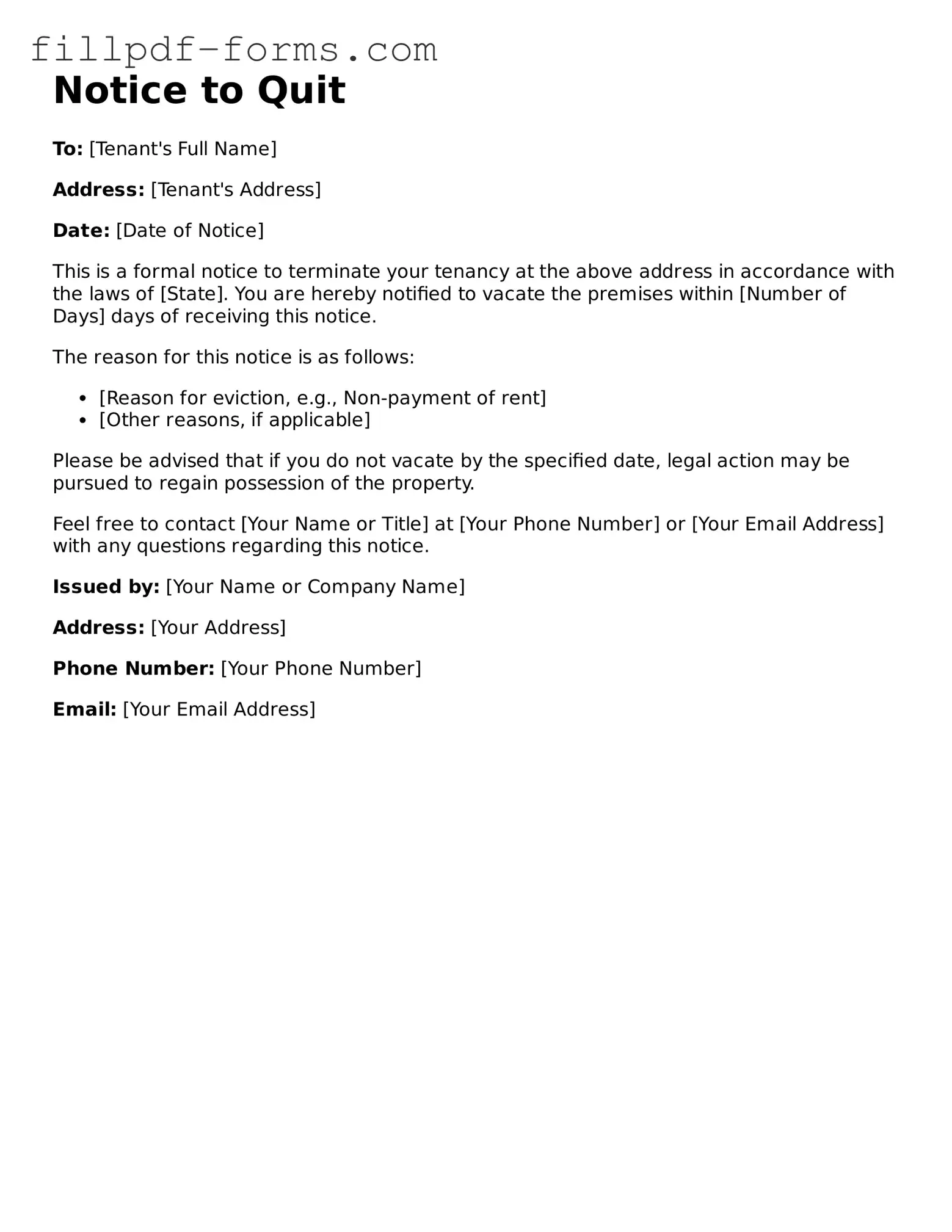 Fillable Notice to Quit Template