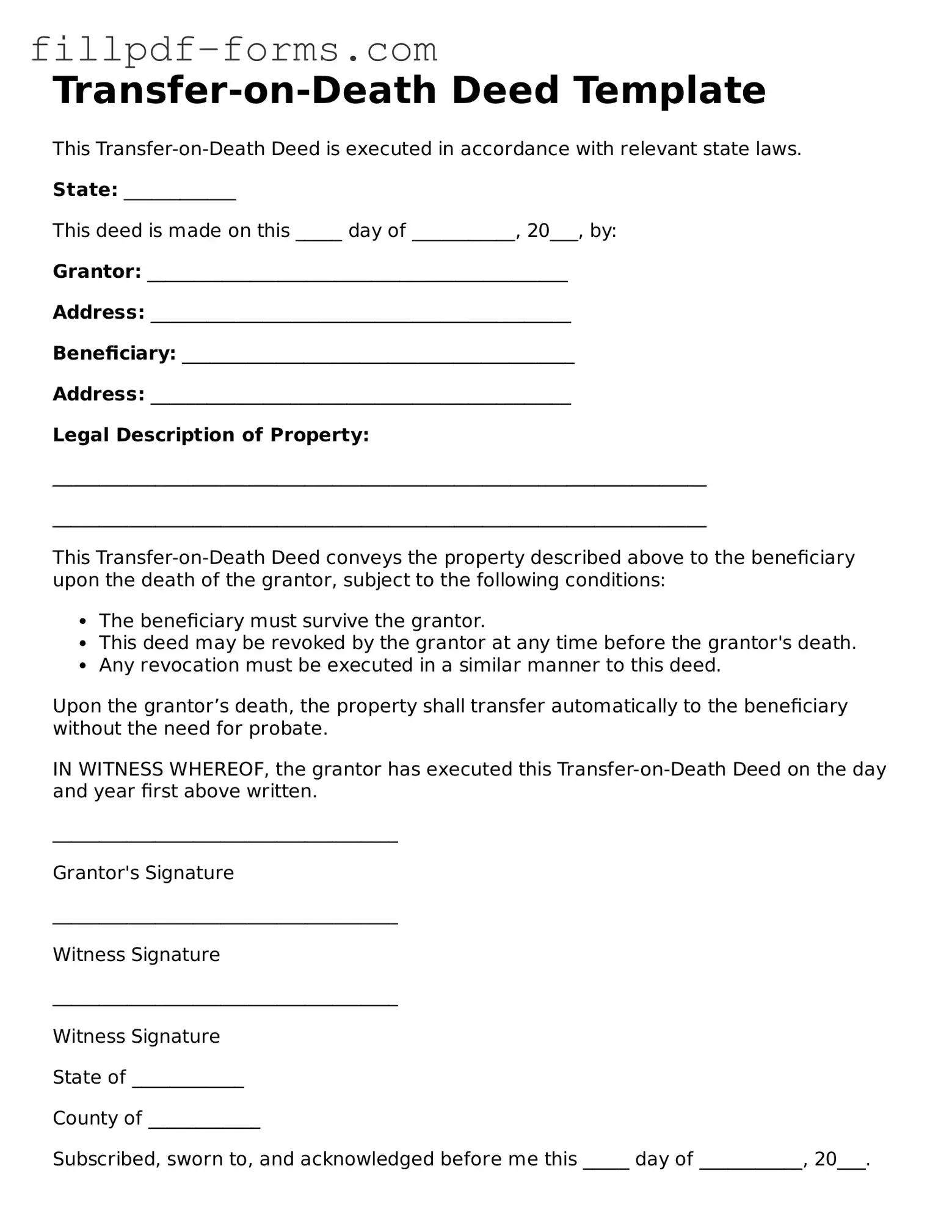 Fillable Transfer-on-Death Deed Template