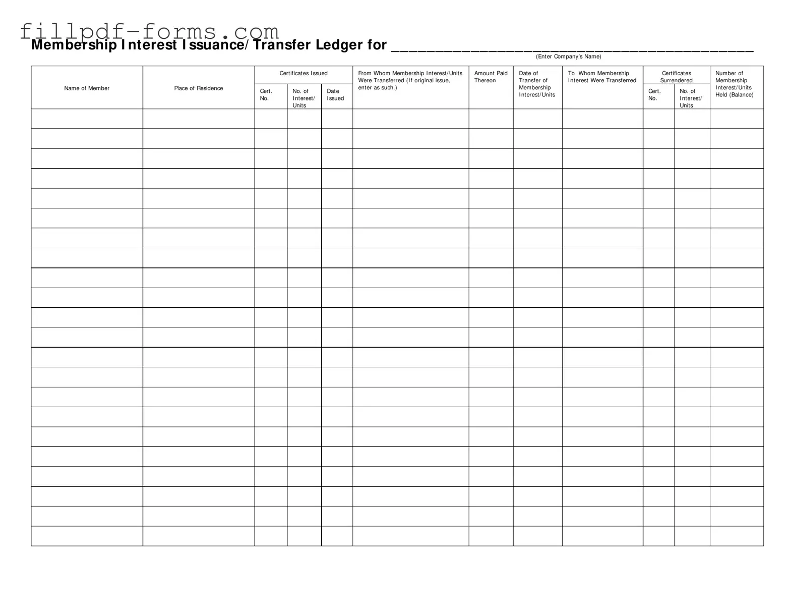 Membership Ledger PDF Form